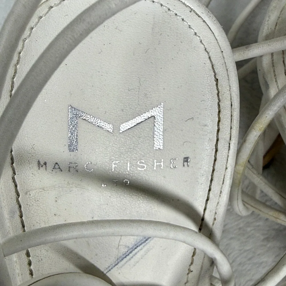 Marc Fisher LTD White‎ Leather Lace Up Strappy Stiletto Heels Knotted Sandals 8